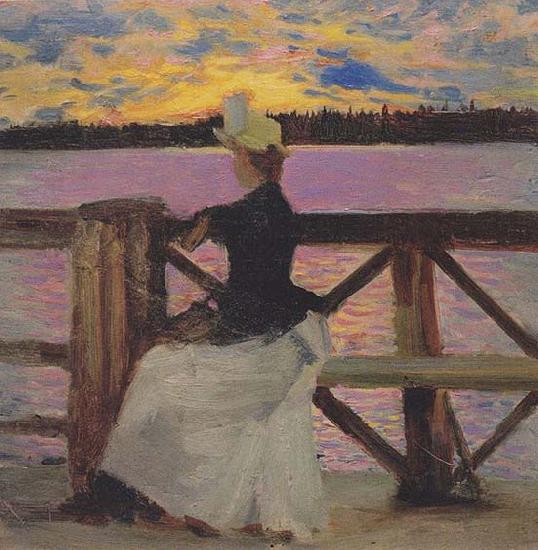 Akseli Gallen-Kallela Marie Gallen at the Kuhmoniemi-bridge oil painting image